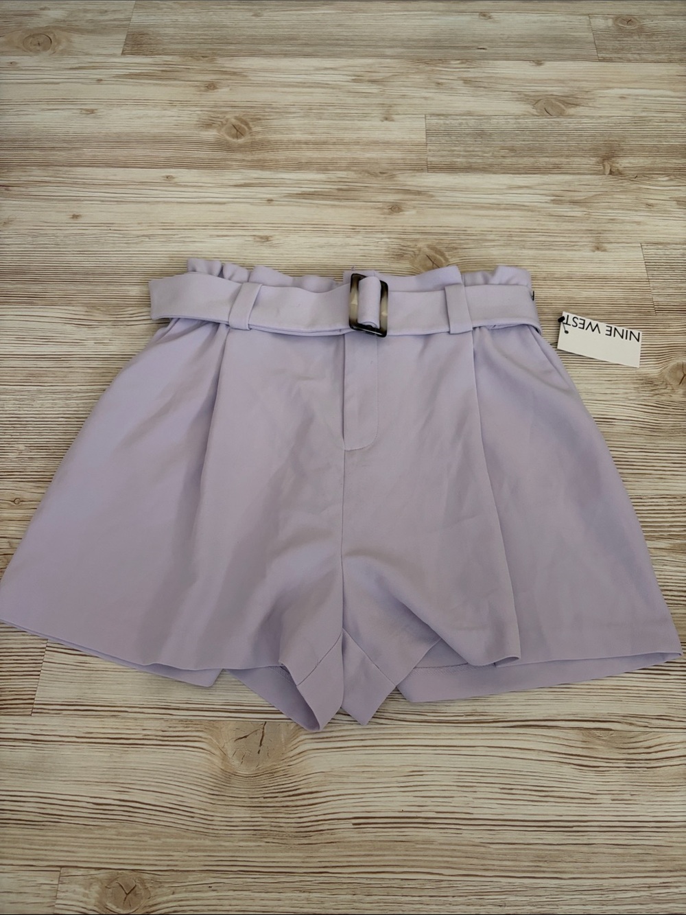 Nine West Light Lavender High-Waist Paperbag Shorts with Belt
